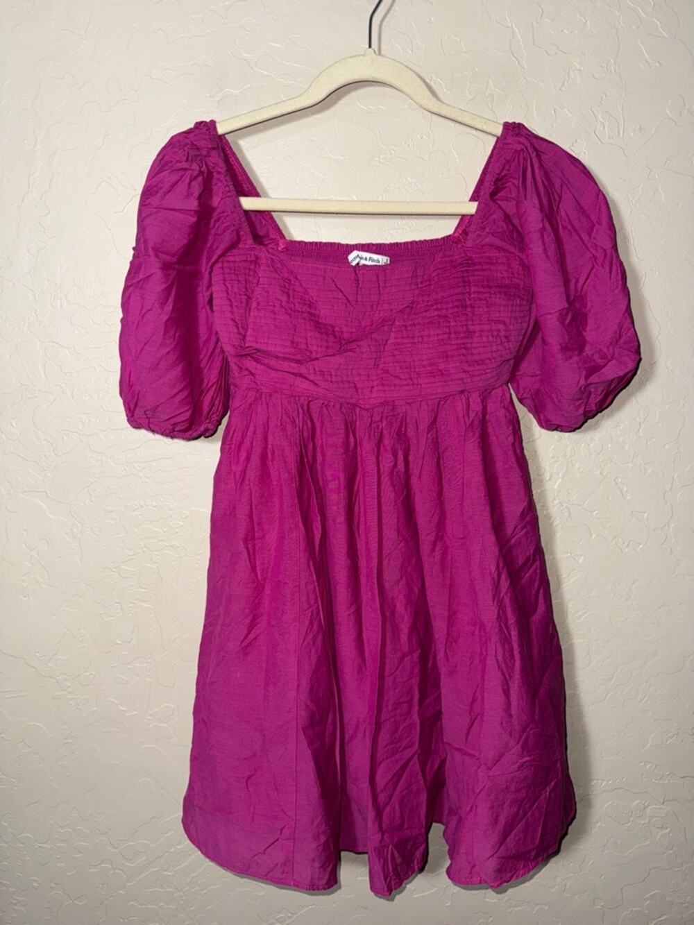 Abercrombie cotton blend smocked back babydoll puff sleeve lined mini dress
